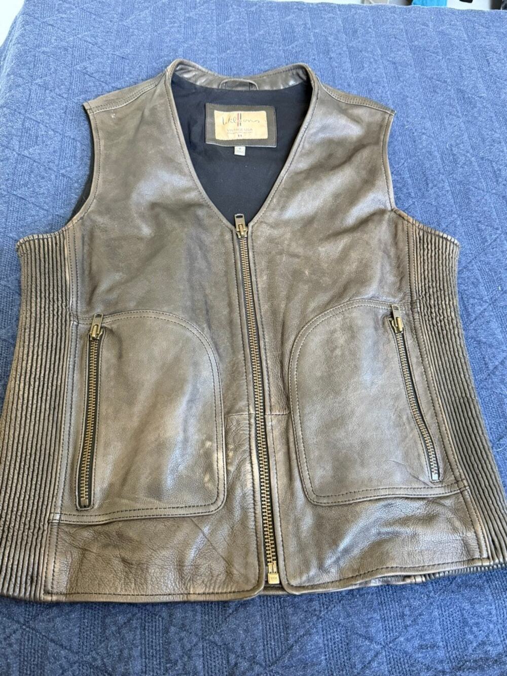 Wilsons Vintage USA Leather Eagle Flag Biker Vest Brown Men's M Americana